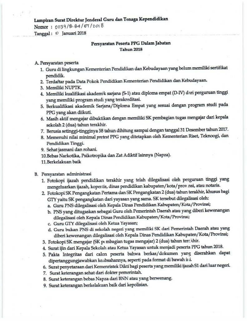 Persyaratan Peserta Ppg Dalam Jabatan Tahun 2018 Dinas Pendidikan